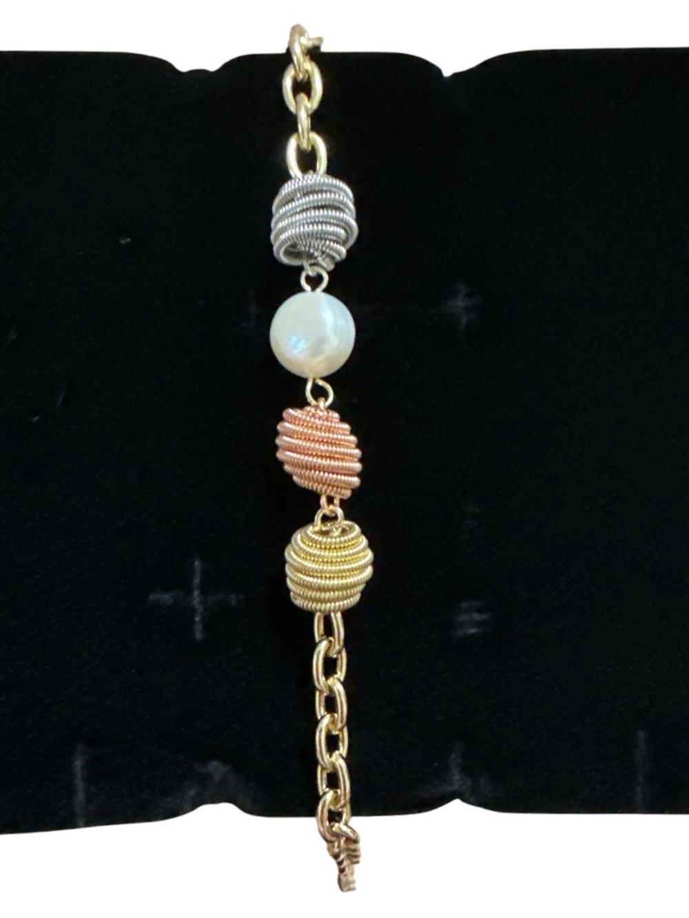 Tri-Tone Bead and White Pearl Accent Bracelet non tarnish